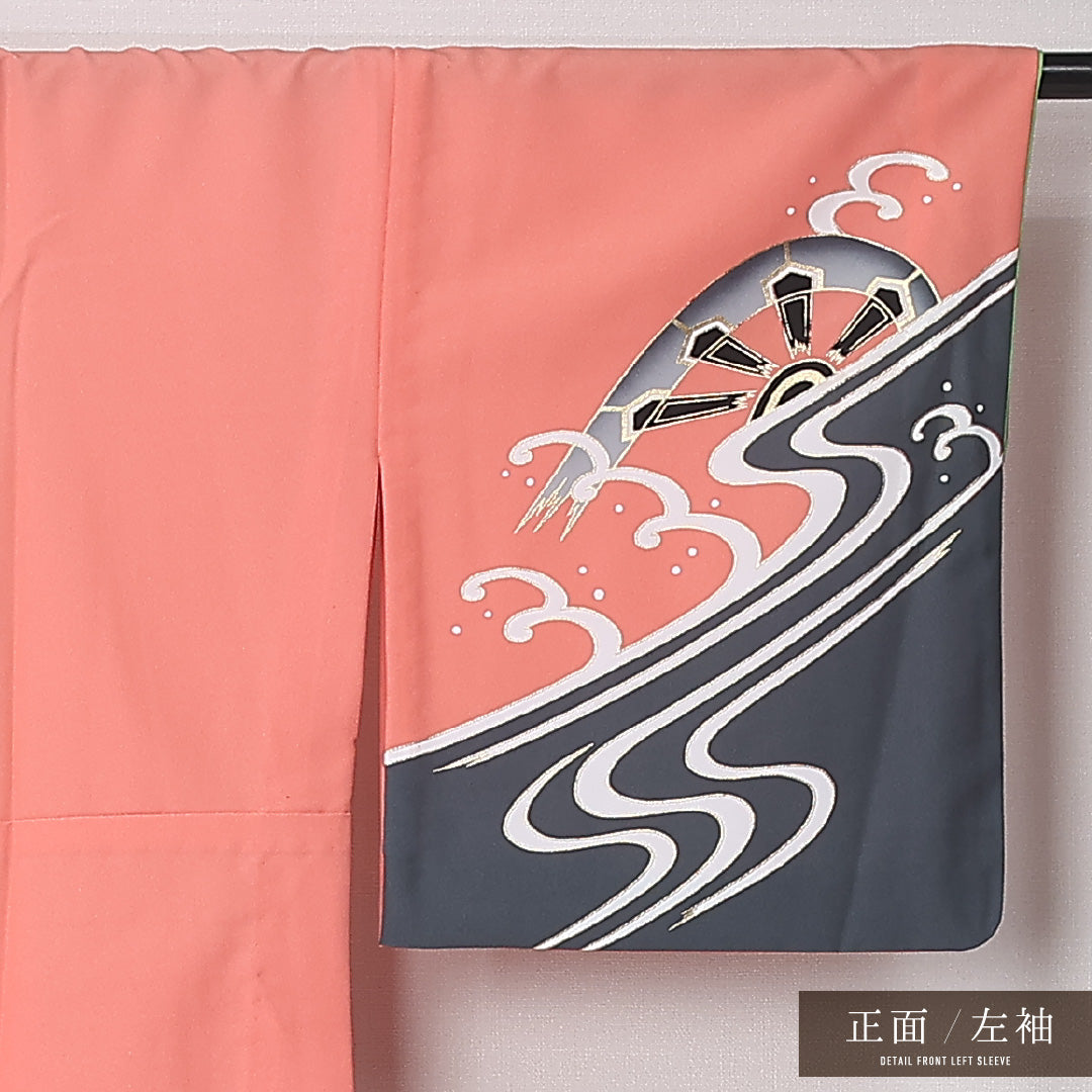 洗える着物 訪問着 胴抜き 身丈160cm 裄丈67cm ポリエステル Sランク セミフォーマル バチ衿 Lサイズ 片輪車 ピンク系 RP 1217-12441