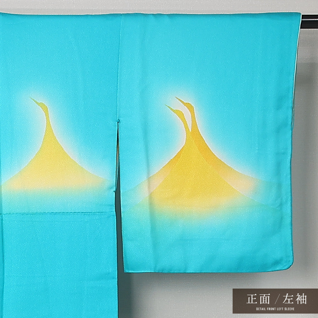 訪問着 袷 身丈154cm 裄丈64cm 正絹 Aランク セミフォーマル 広衿 Sサイズ 鶴 水色系 HP 1217-12438