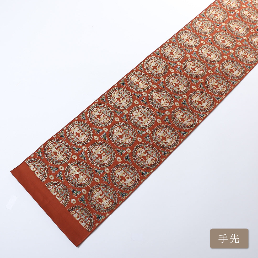 袋帯 帯丈412cm 全通 未仕立て セミフォーマル Sランク 名物裂 朱系 1223-00823-216 1223-00823