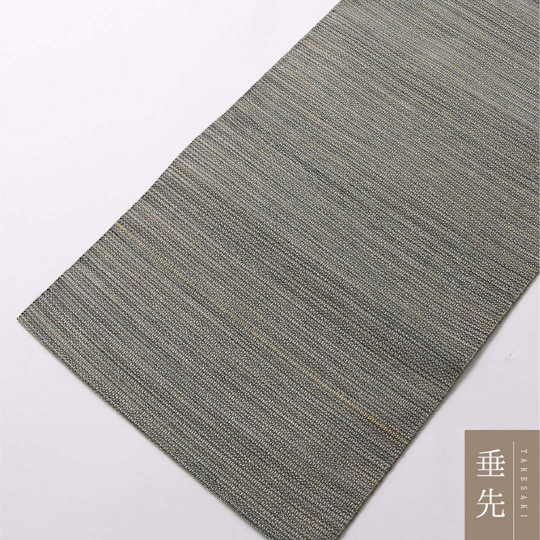 八寸名古屋帯 Sランク 帯丈341cm 正絹 ポイント柄 松葉仕立て 織り インフォーマル 書画文様 寿 緑の混ざったグレー系 RP 1245-02907