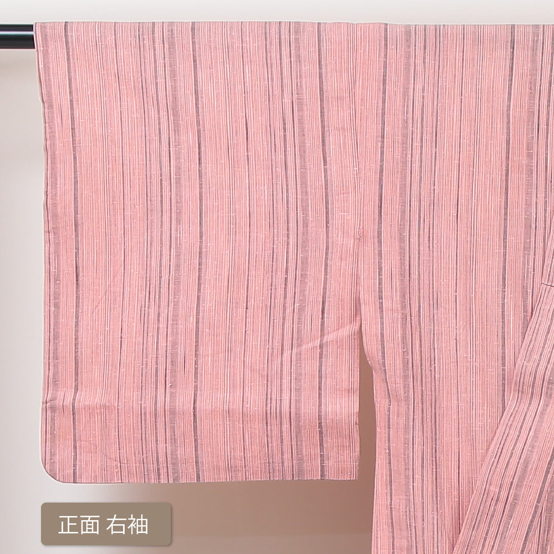 紬 単衣 身丈156cm 裄64.5cm 正絹 ピンク系 Bランク 真綿紬 1216003924313