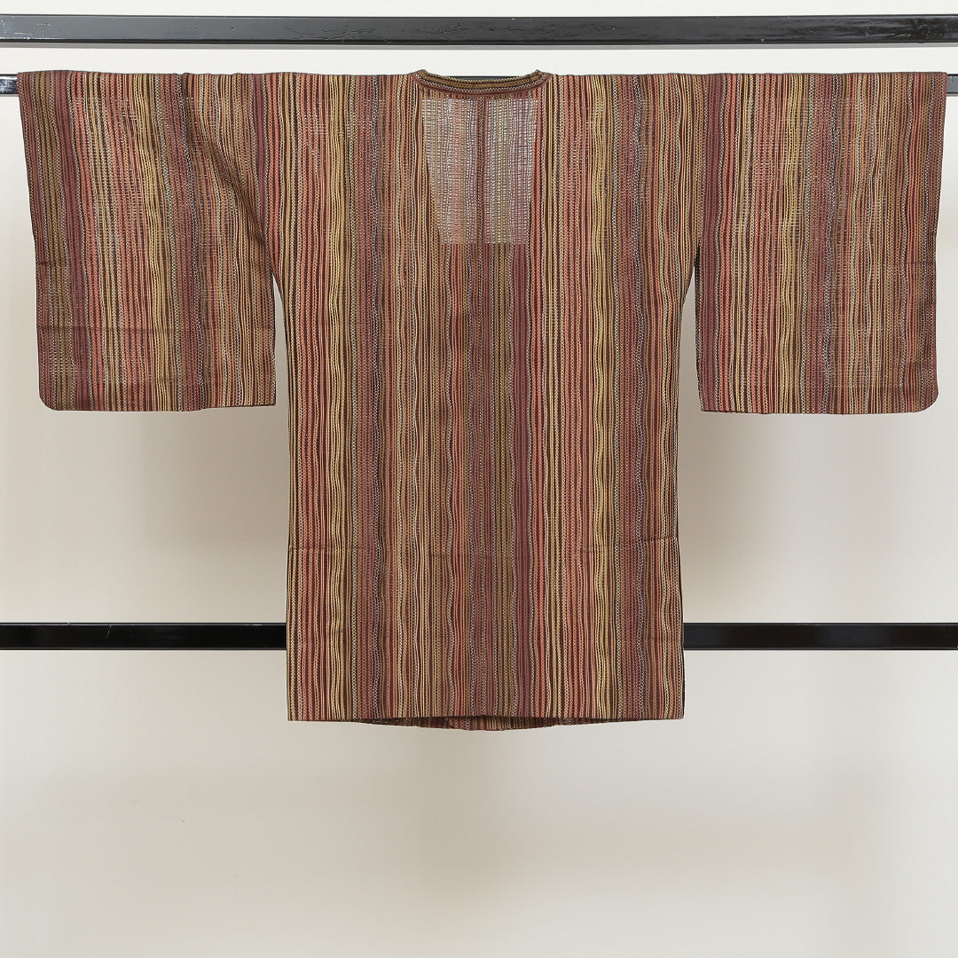 夏物 道行コート 夏物 身丈83cm 裄丈63cm 正絹 Sランク セミフォーマル Sサイズ 創作柄 茶系 RP 1237-05598