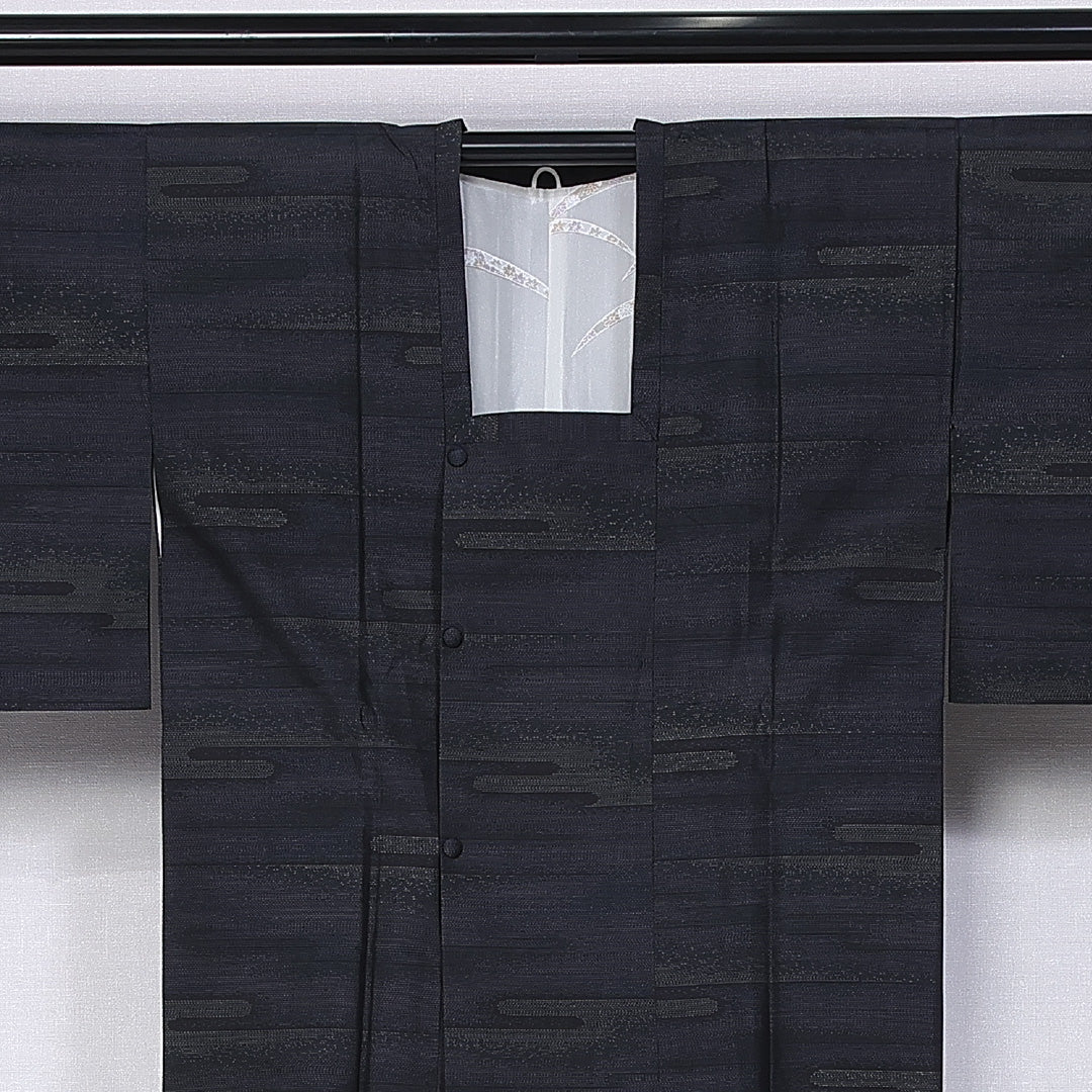 道行コート (大島紬) 袷 身丈82cm 裄丈65cm 正絹 Sランク インフォーマル Mサイズ ポケットあり エ霞 紺系 RP 1237-10749