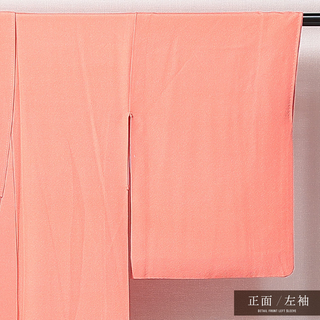 色無地 袷 身丈160cm 裄丈62cm 正絹 Sランク 一つ紋 (抱き柏) セミフォーマル 広衿 Lサイズ 無地 朱系 RP 1219-14953