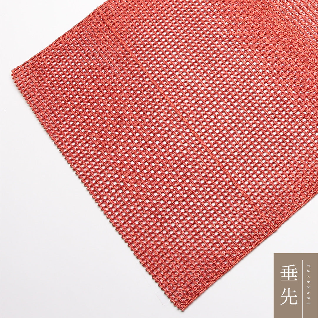夏物 名古屋帯 帯丈352cm Sランク 松葉仕立て ポイント柄 正絹 羅 創作 カジュアル 朱系 1224-01888