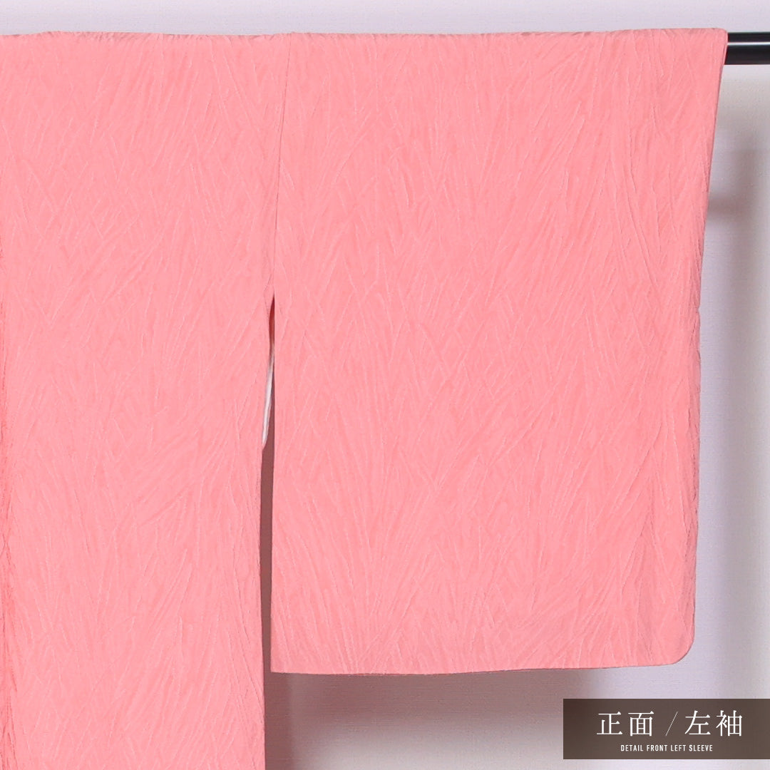 色無地 袷 身丈161cm 裄丈67cm 正絹 Sランク 紋意匠 (創作柄) インフォーマル 広衿 Lサイズ ふくれ織 ピンク系 RP 1219-11433