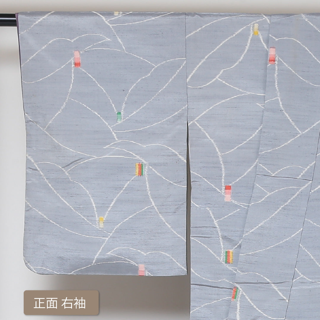 紬 袷 身丈166cm 裄66cm 正絹 グレー系 Bランク 1216-00568
