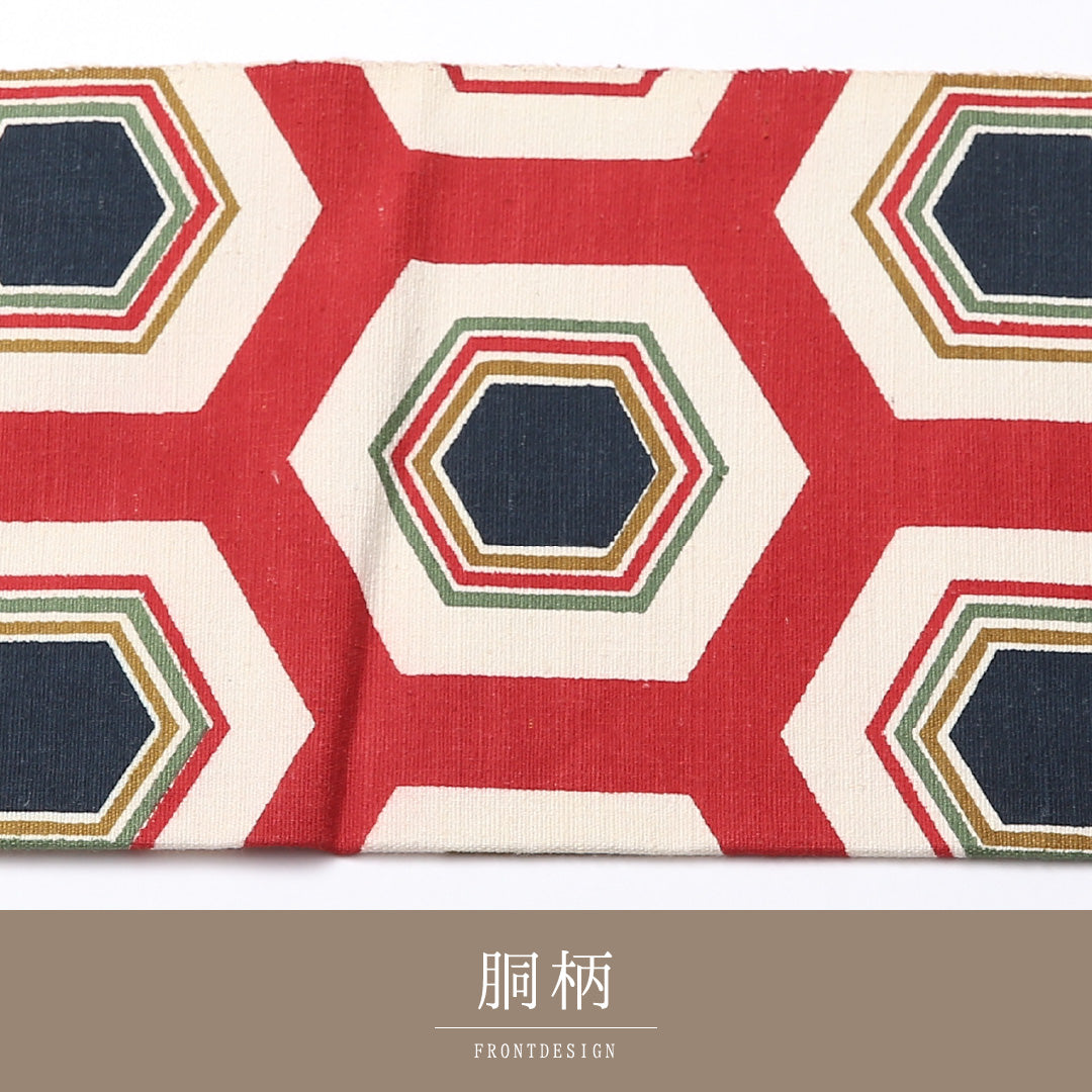 八寸名古屋帯 Aランク 帯丈374cm 正絹 全通 名古屋仕立て 染め カジュアル 紬 亀甲 赤系 LP 1245-02490