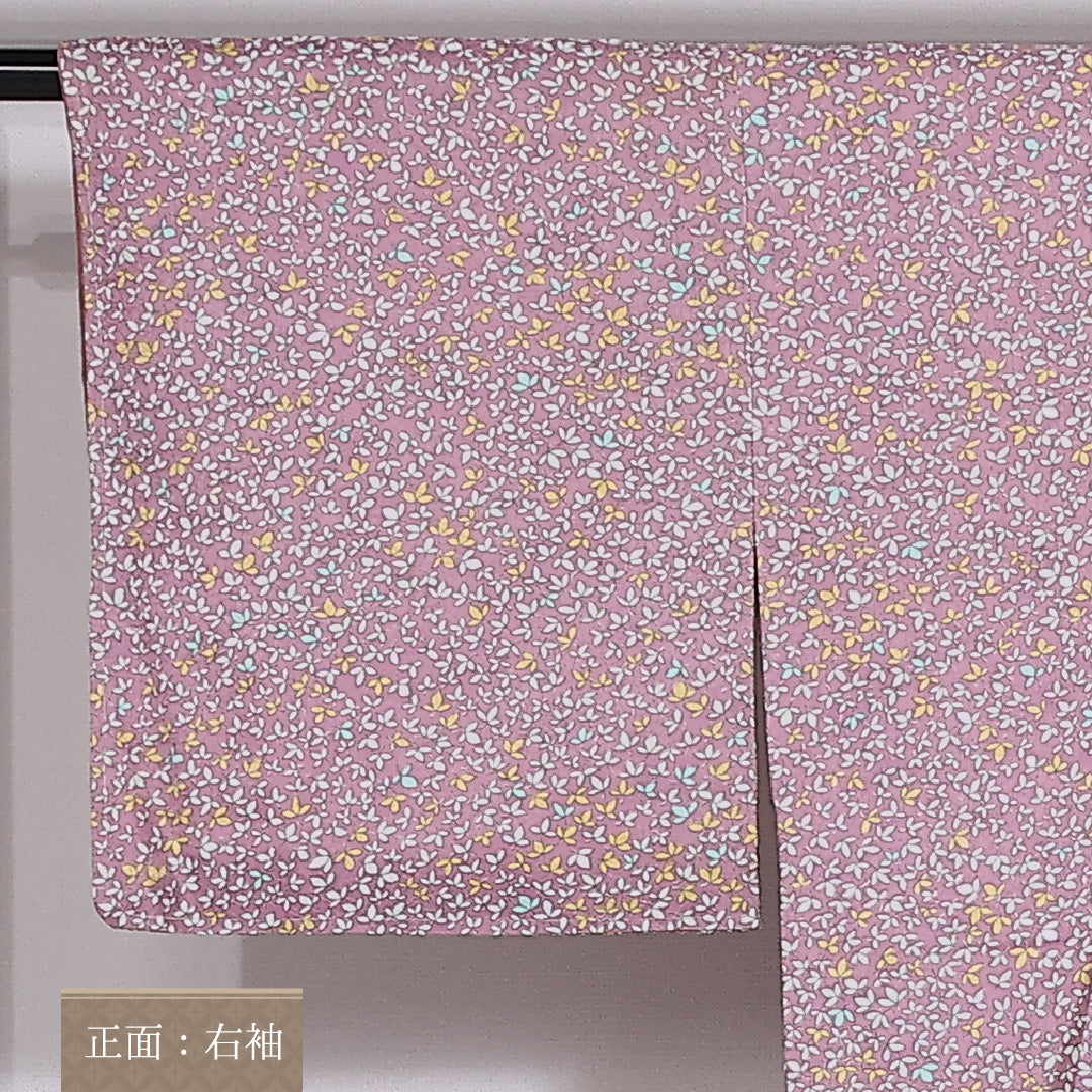 小紋 袷 身丈155cm 裄丈61cm 正絹 Sランク インフォーマル 広衿 Mサイズ 植物柄 紫系 RP 1221-02470