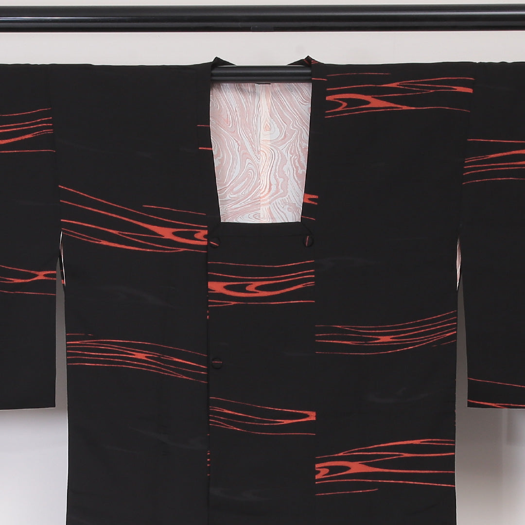 道行コート 袷 身丈90cm 裄丈66cm 正絹 Sランク Mサイズ フォーマル 創作柄 黒系 1263-05796