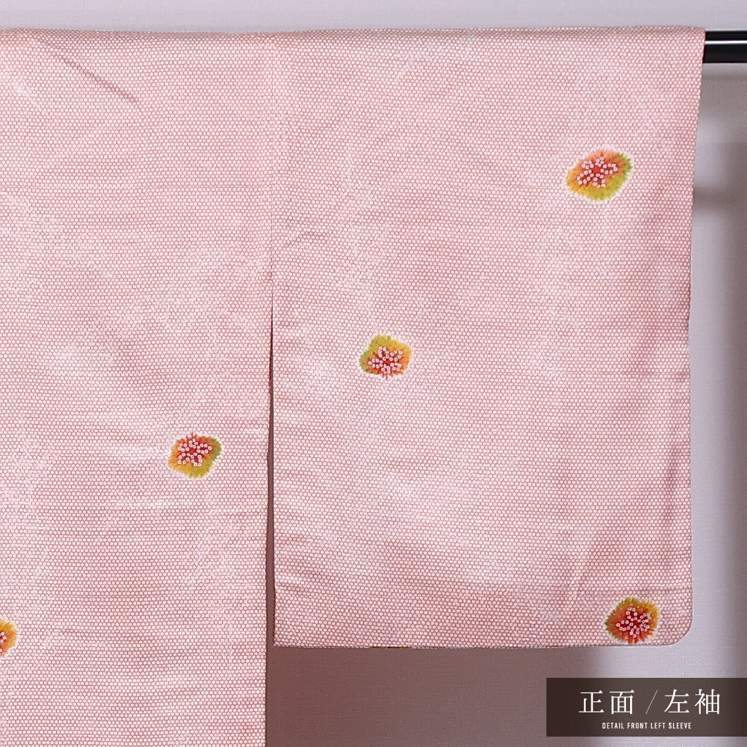 洗える着物 小紋 (お召) 袷 身丈160cm 裄丈64cm ポリエステル Sランク インフォーマル 広衿 Lサイズ 亀甲 ピンク系 RP 1221-11655