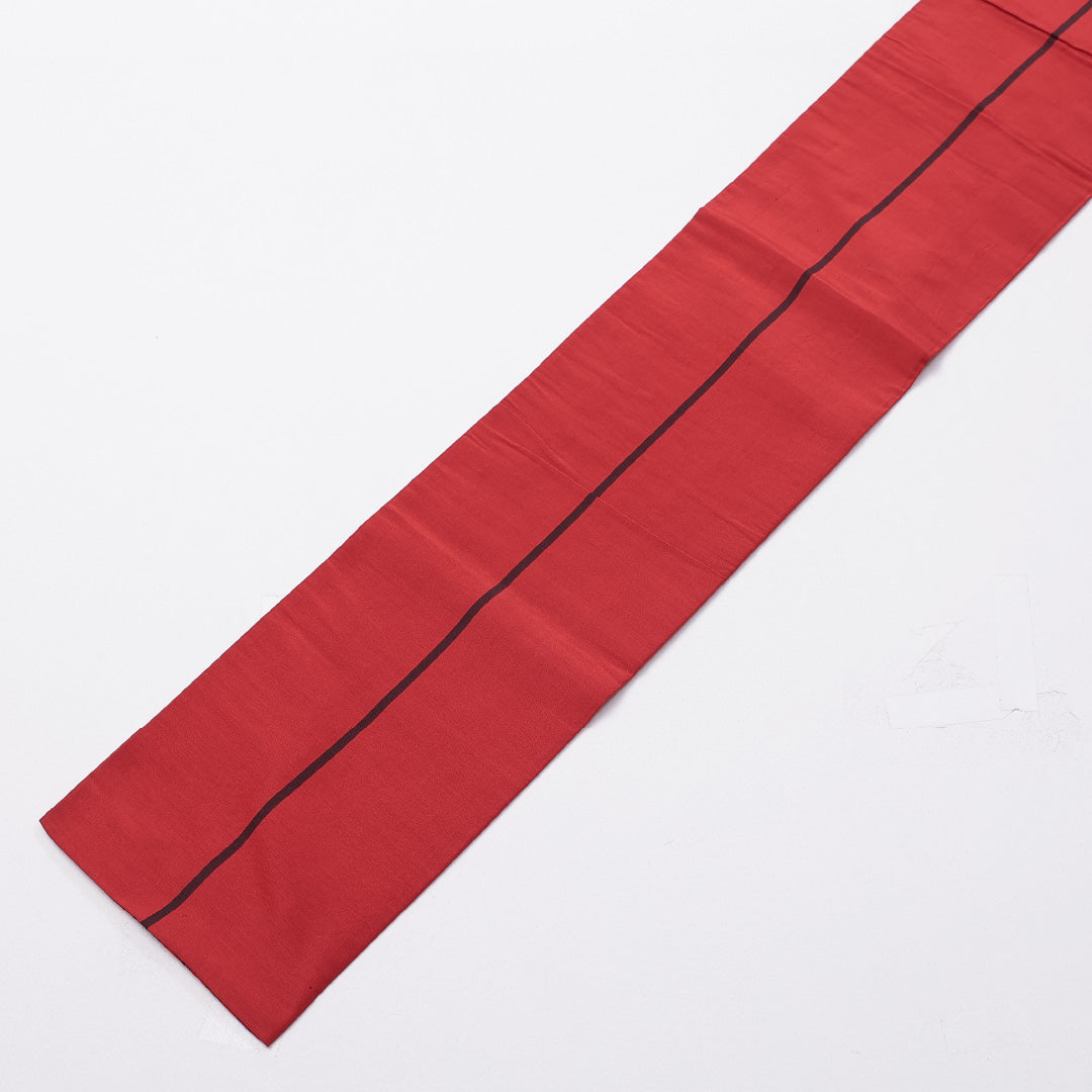 本場筑前博多織 半幅帯 帯丈322cm 全通 小袋帯 献上柄 正絹 赤系 Sランク 1225-000229