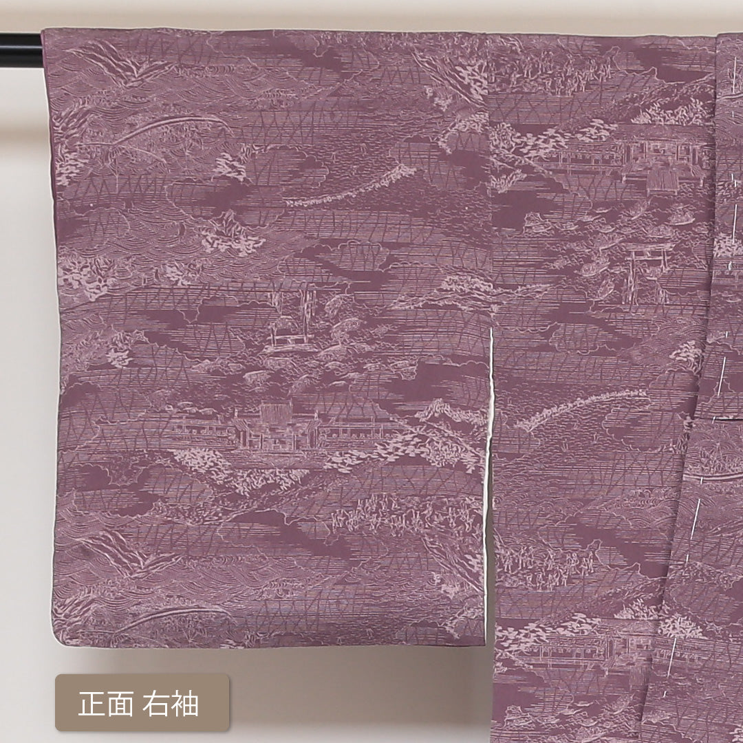 小紋 袷 身丈152cm 裄丈63cm 正絹 Aランク インフォーマル 広衿 Sサイズ 茶屋辻 紫系 HP 1221-01629