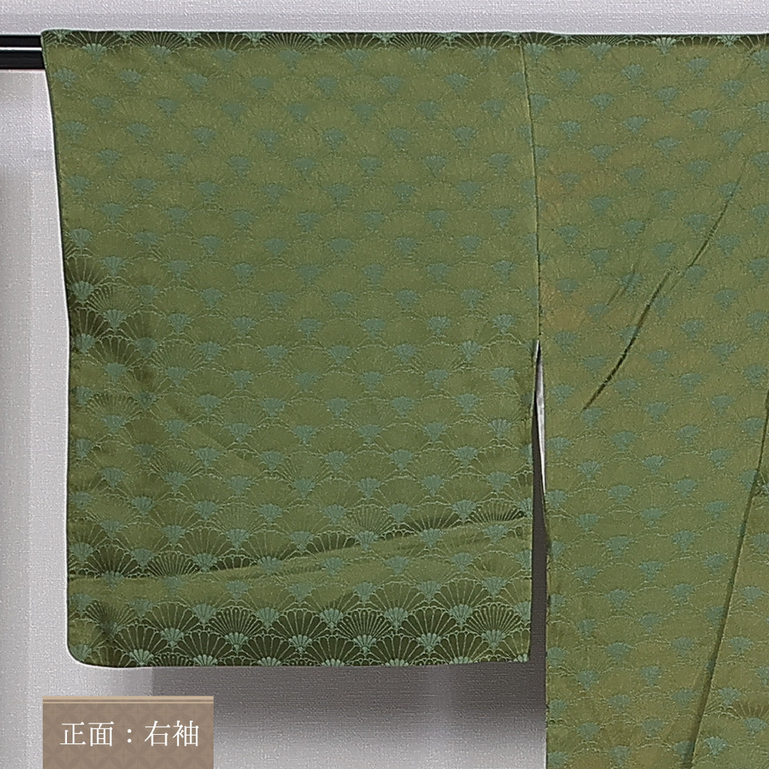小紋 身丈154cm 裄丈65.5cm S 正絹 Sランク 袷 広衿 やまと 色無地 菊 青海波 1215-10573
