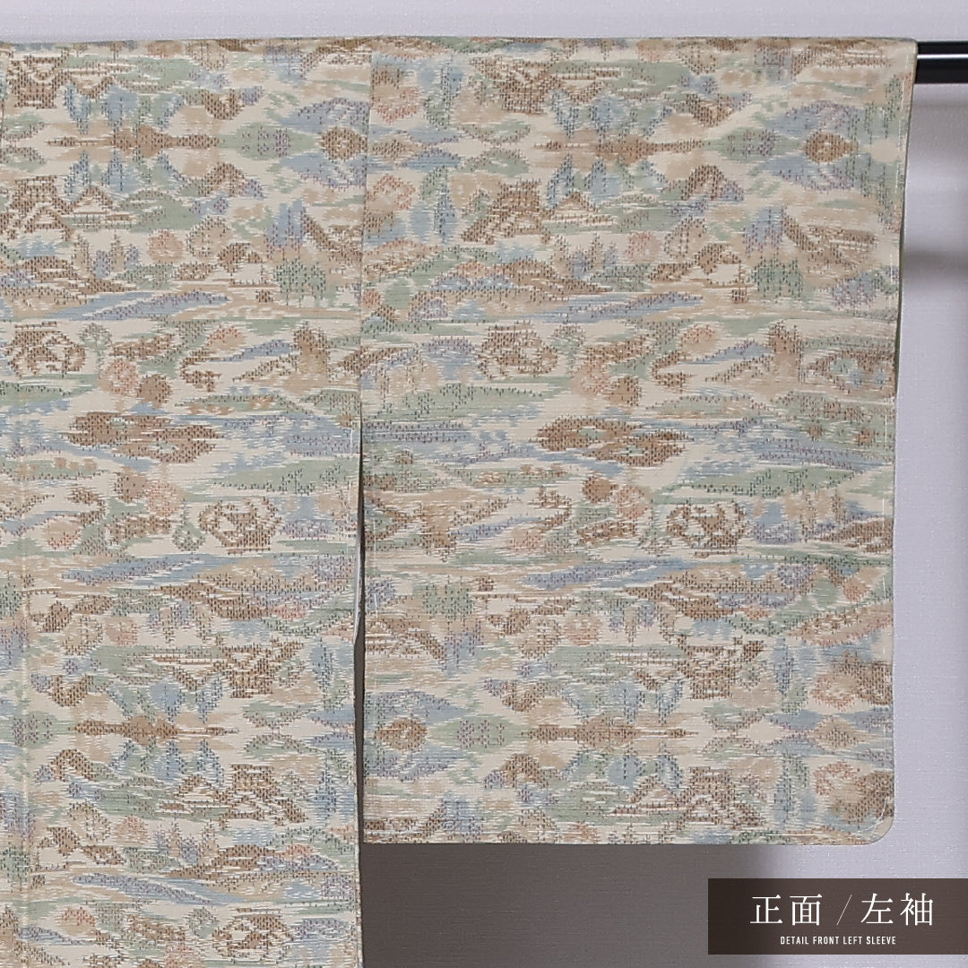 紬 袷 身丈158cm 裄丈63cm 正絹 Sランク カジュアル 広衿 Mサイズ 茶屋辻 ベージュ系 RP 1223-11825