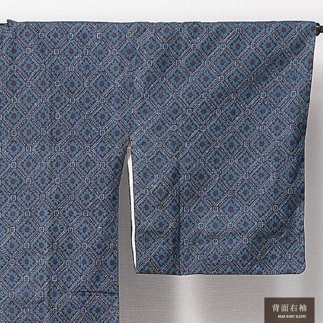 道行コート 袷 身丈88cm 裄丈66cm 正絹 Sランク セミフォーマル Mサイズ ポケットあり 花菱 紺系 RP 1237-14667