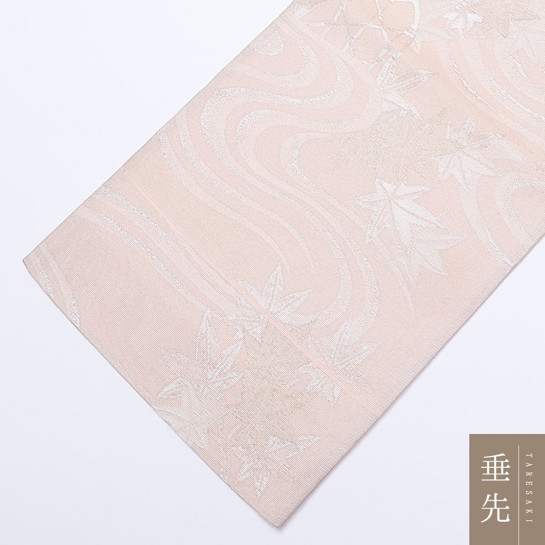 袋帯 夏帯 帯丈424cm 六通 紗 流水 紅葉 セミフォーマル ピンク系 正絹 Aランク 1223-00926