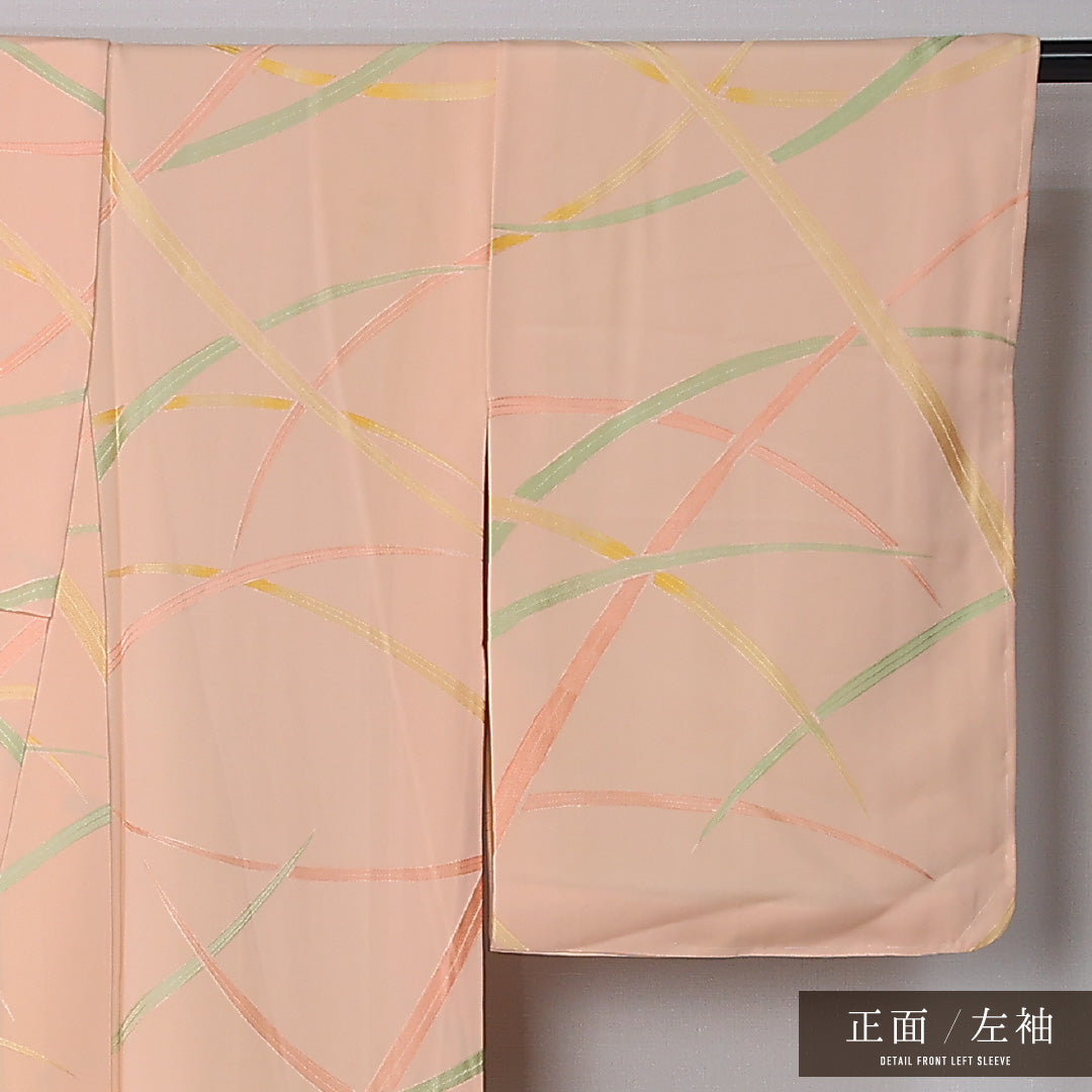 小紋 袷 身丈157cm 裄丈63cm 正絹 Aランク インフォーマル 広衿 Mサイズ 芝草 ピンク系 HP 1221-12380