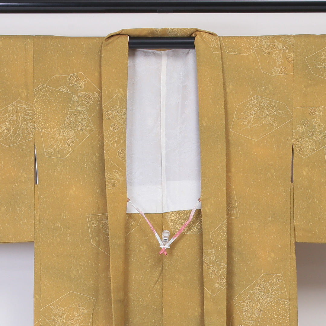 羽織 身丈76cm 裄丈62cm S 正絹 ぼかし 花柄 黄系 Sランク 1217-00686