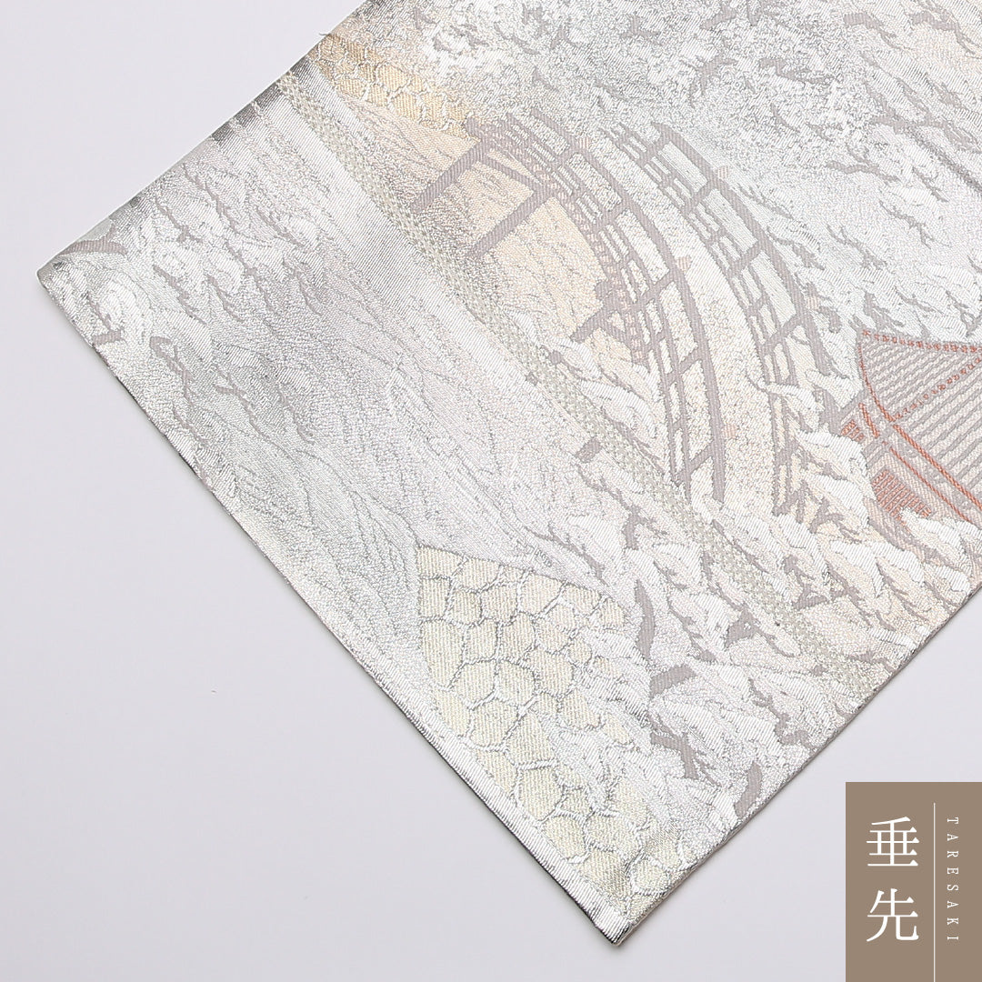 袋帯 帯丈432cm 六通 京洛百景 フォーマル セミフォーマル 緑系 正絹 Aランク 1223-01088