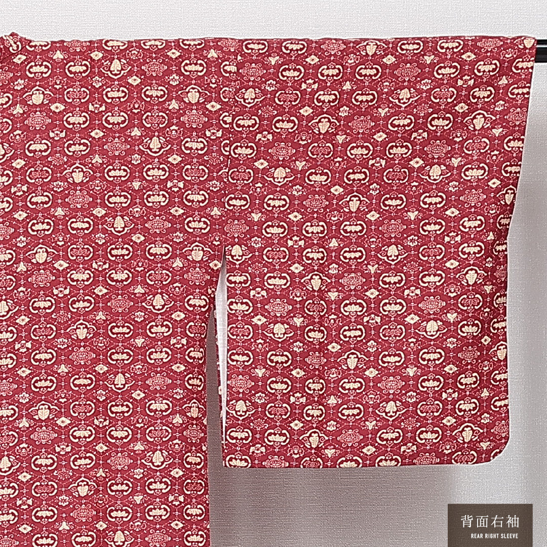 道行コート 袷 身丈87cm 裄丈64cm 正絹 Sランク セミフォーマル Mサイズ 梅 笹 赤系 RP 1237-14624