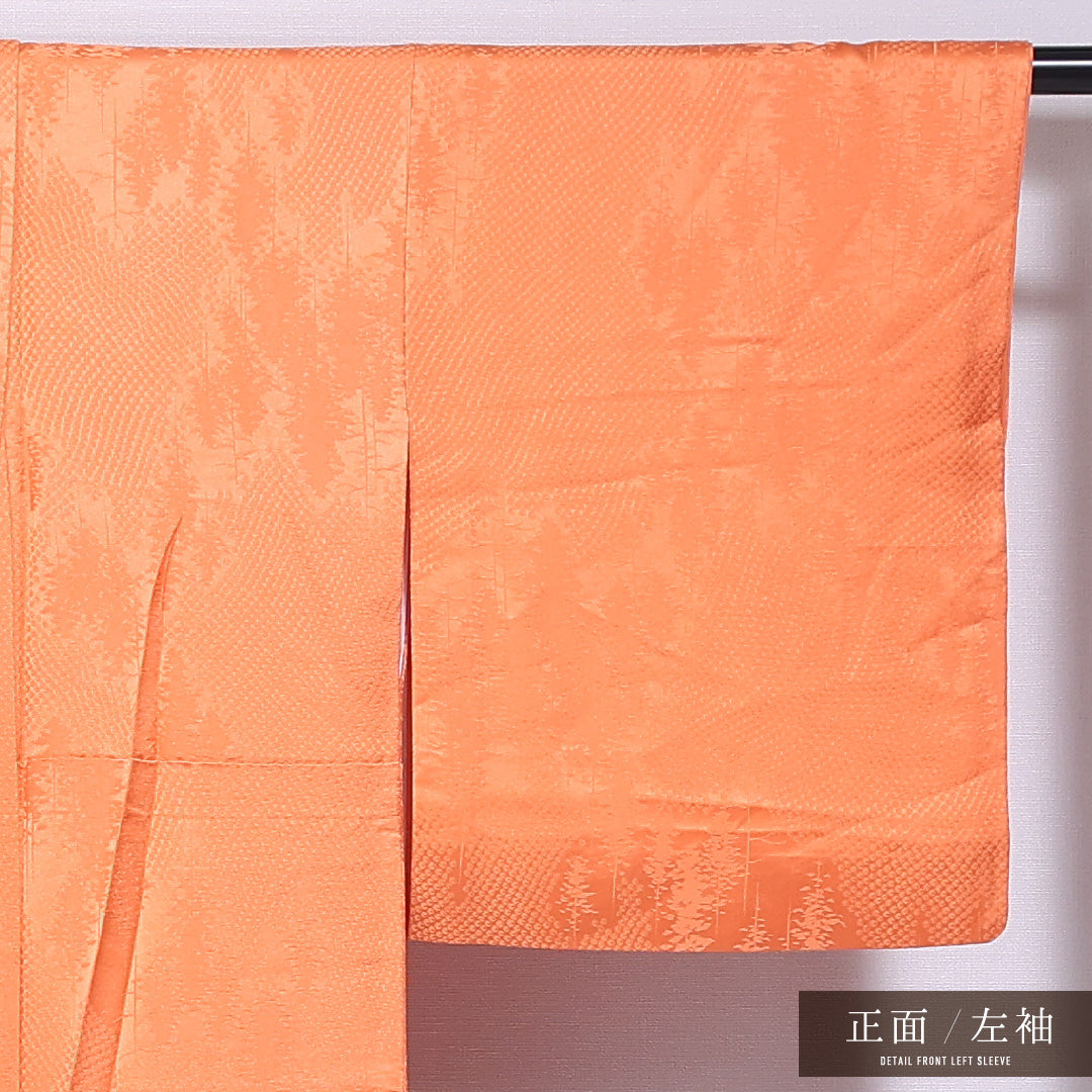 色無地 袷 身丈154cm 裄丈62cm 正絹 Bランク 紋意匠 (遠山) インフォーマル 広衿 Sサイズ 朱系 HP 1219-11699