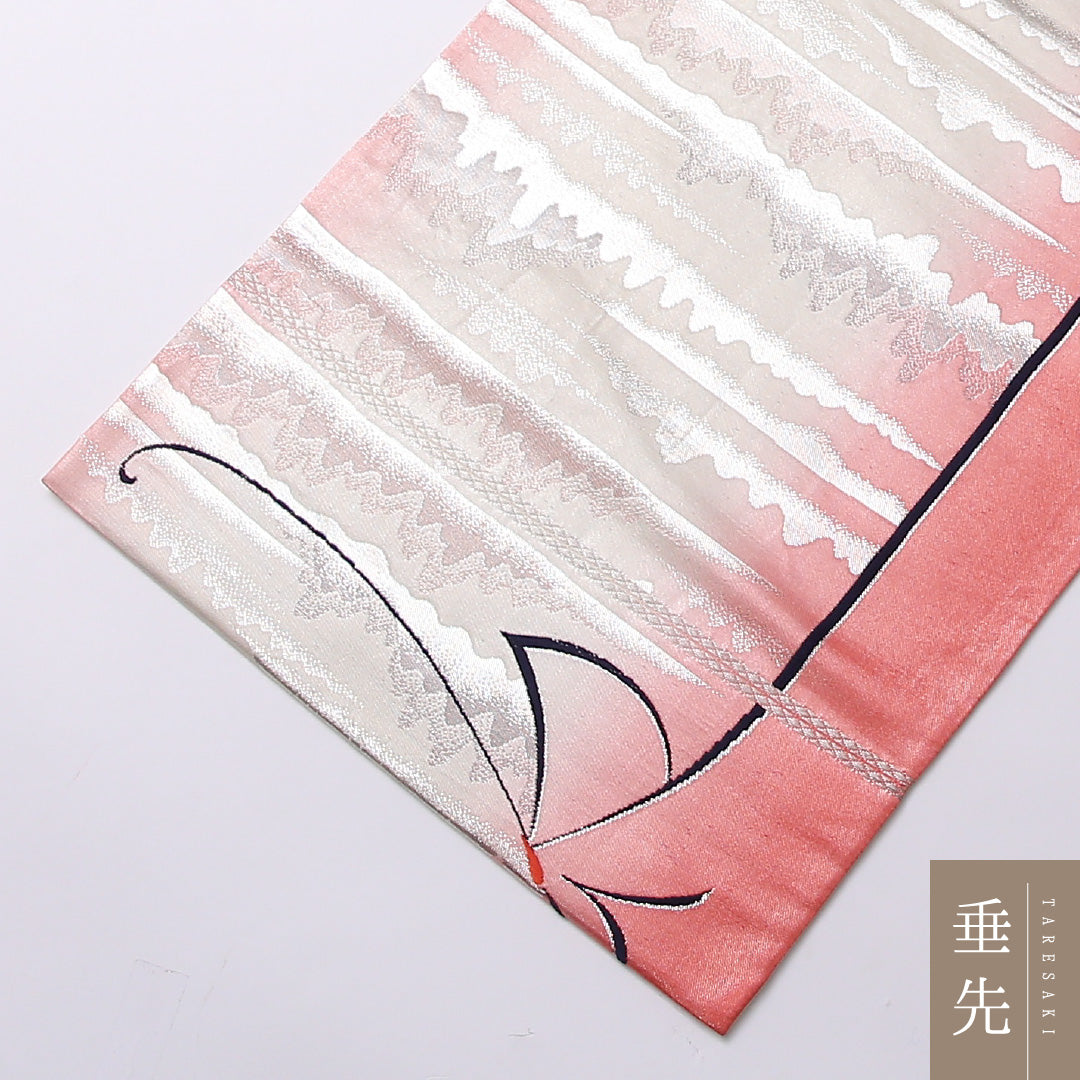 振袖用 袋帯 帯丈426cm 正絹 六通 三松 蝶 ピンク系 1243-01585