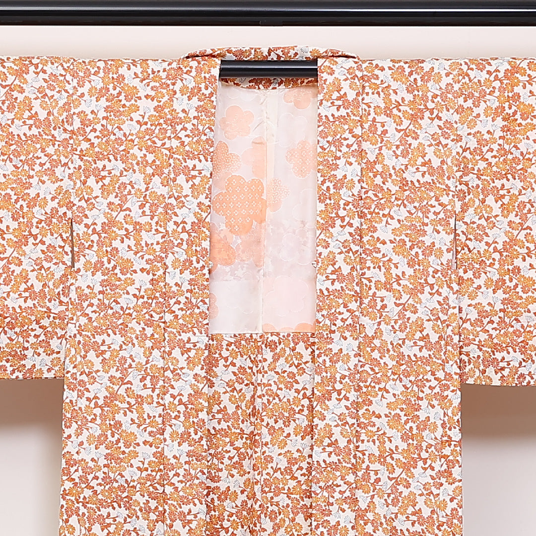 羽織 身丈76cm 裄丈63cm S 正絹 菊 朱系 Sランク 1217-00870
