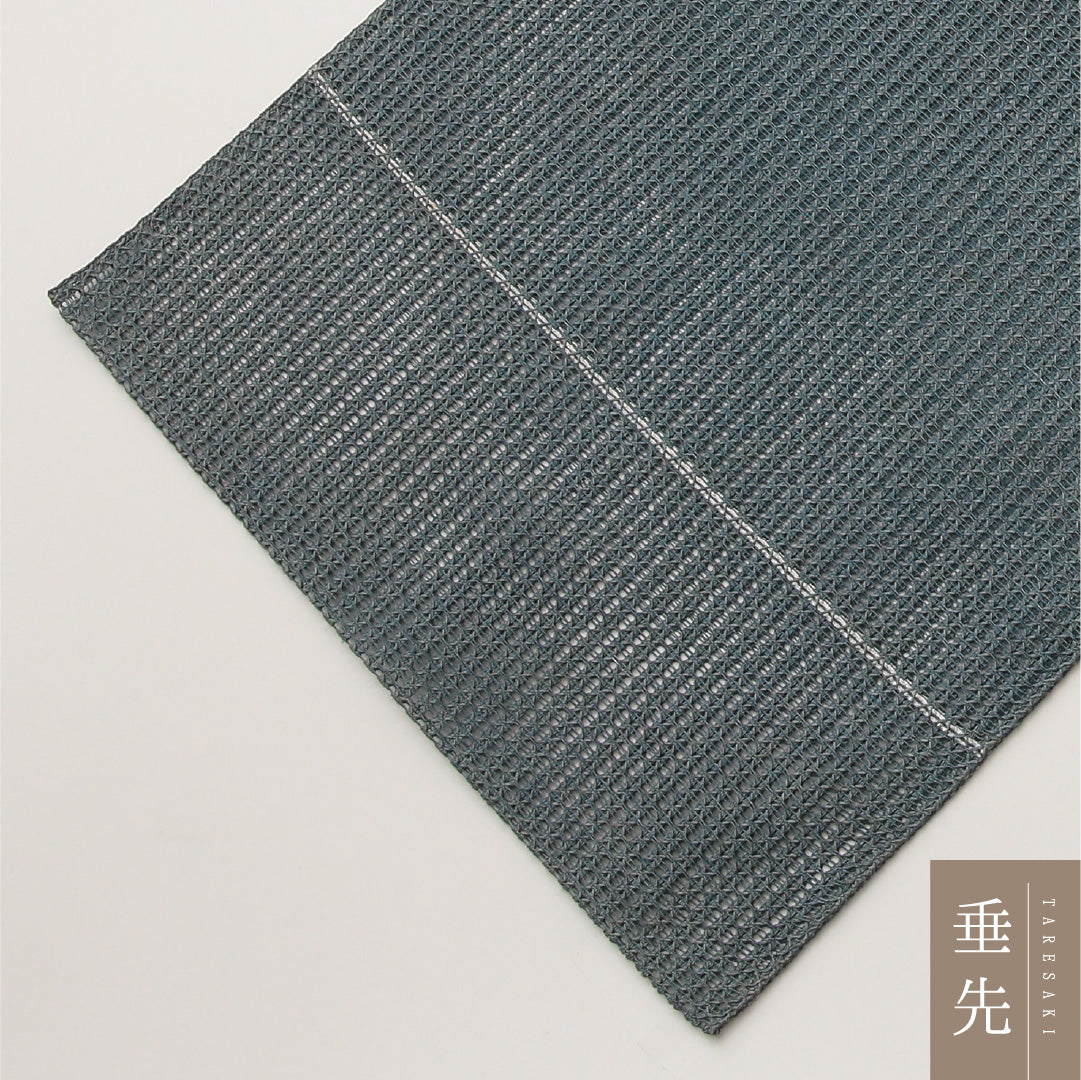 夏物 名古屋帯 全通 帯丈369cm カジュアル Cランク 正絹 羅 無地 しつけ糸 グレー系 1224-02022