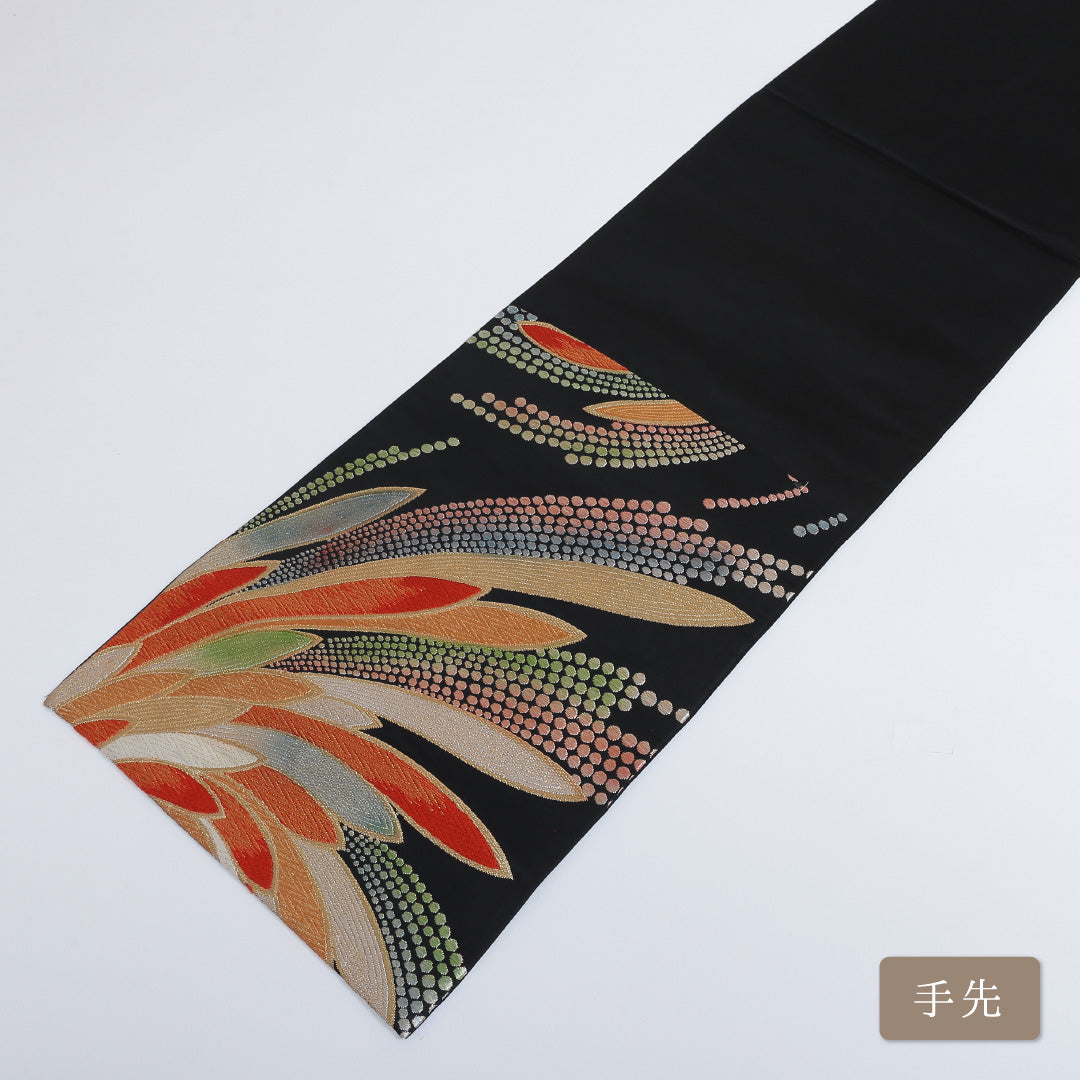 袋帯 帯丈416cm 六通 仕立て上がり フォーマル Sランク レトロ 吉祥文様 金糸 銀糸 黒系 122300510210