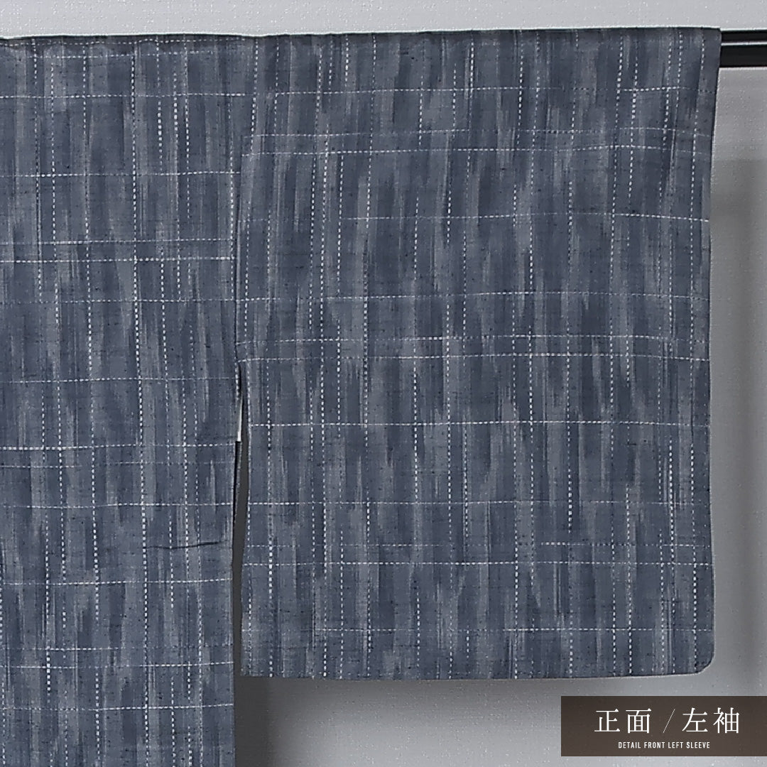 紬 単衣 身丈152cm 裄丈62cm 正絹 Cランク カジュアル 広衿 Sサイズ 肩当て 格子 紺系 LP 1223-12254