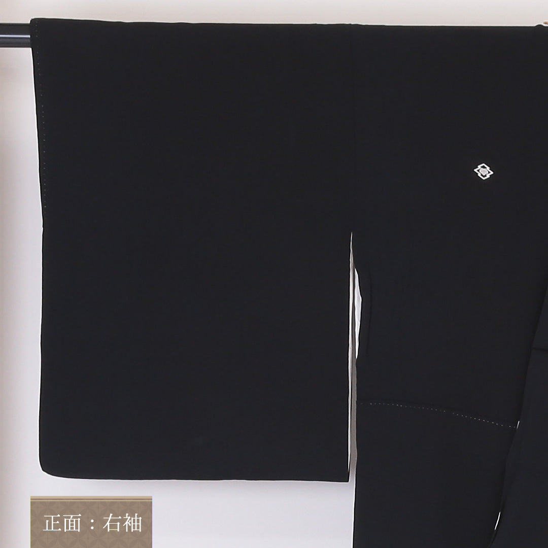 黒留袖 五つ紋 松皮菱に蔦 身丈160cm 裄丈64.5cm Sランク 正絹 袷 比翼 広衿 L 京友禅 平安絵巻 牡丹 フォーマル 黒系 1211-F0212