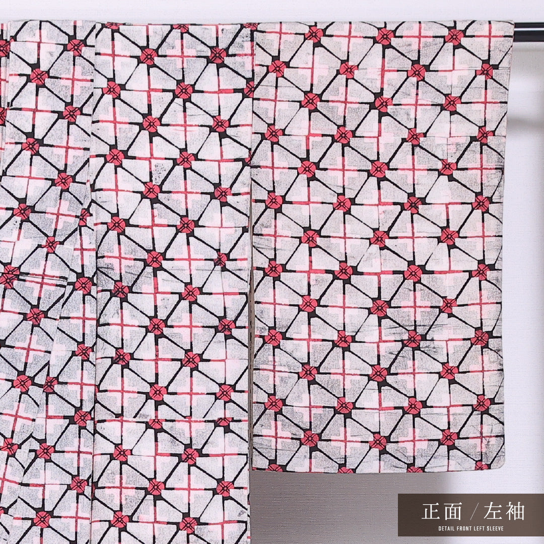 小紋 袷 身丈159cm 裄丈63cm 正絹 Aランク インフォーマル 広衿 Mサイズ 格子 梅 グレー系 HP 1221-11582
