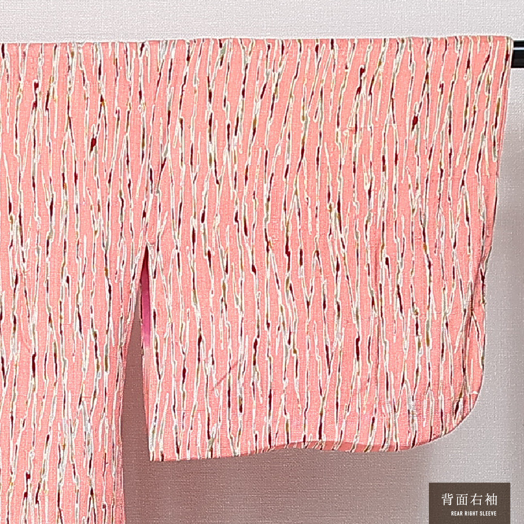 羽織 袷 身丈92cm 裄丈63cm 正絹 Sランク カジュアル Sサイズ 紐あり 創作柄 ピンク系 RP 1232-14639