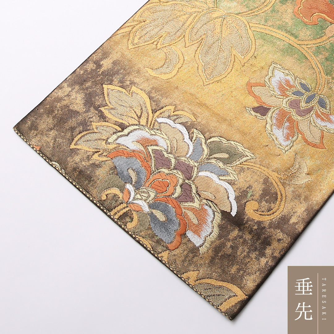 袋帯 帯丈440cm 六通 フォーマル Sランク 正絹 唐織 引箔 唐華 古典的 重厚感 金系 1223-01620