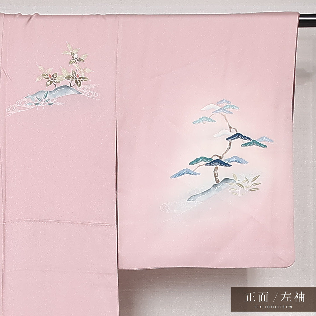 訪問着 袷 身丈149cm 裄丈64cm 正絹 Bランク セミフォーマル 広衿 XSサイズ 加賀友禅 茶屋辻 ピンク系 RP 1217-13127