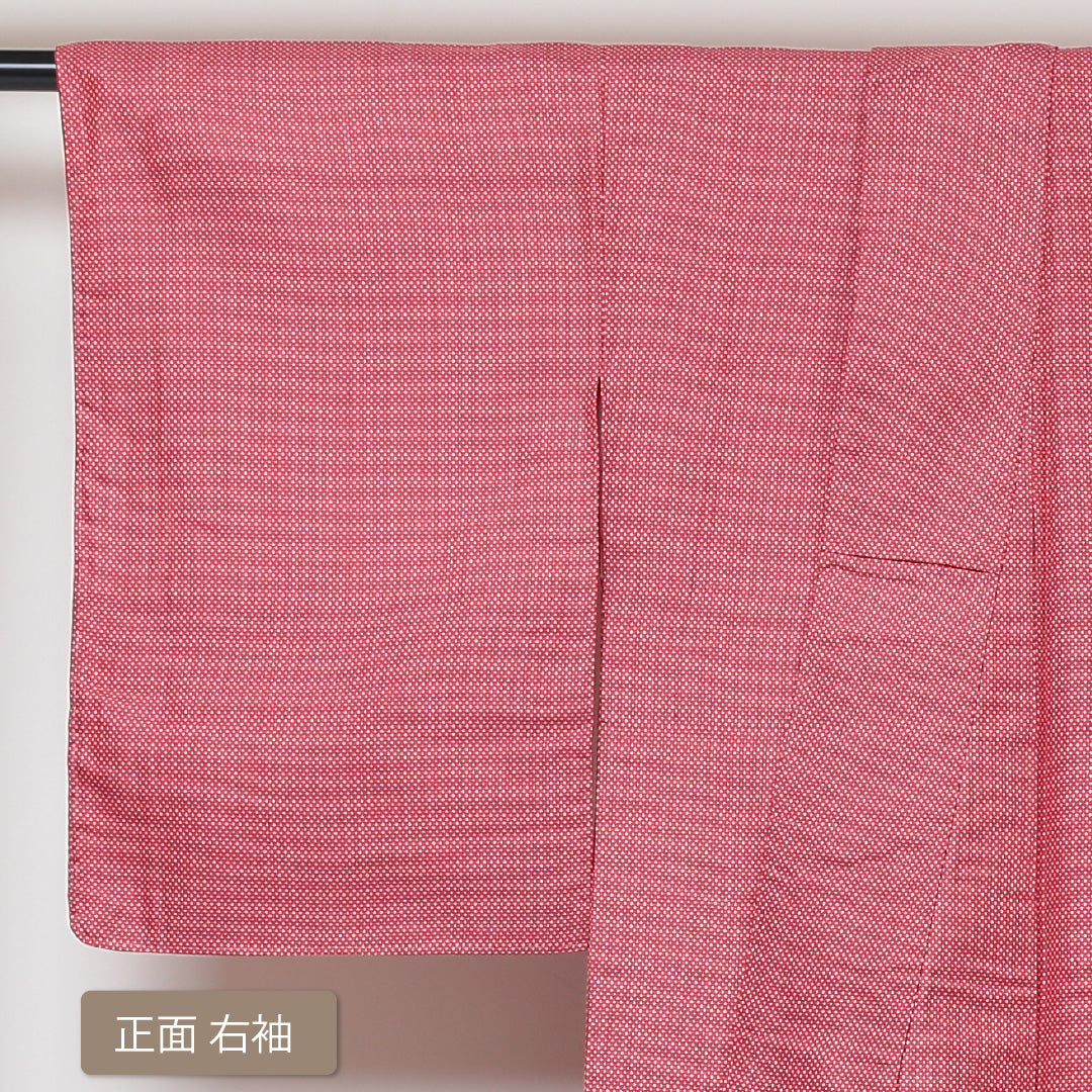 紬 袷 身丈161cm 裄丈64cm 正絹 Aランク カジュアル 広衿 Lサイズ 蚊絣 ピンク系 RP 1223-03000