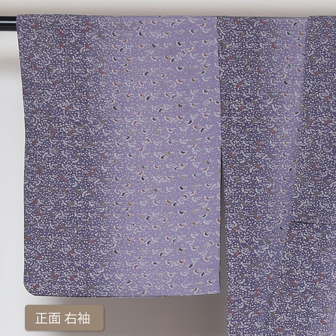 小紋 袷 身丈168cm 裄丈65cm 正絹 Sランク インフォーマル 広衿 XLサイズ ぼかし染 花柄 紫系 RP 1221-01483