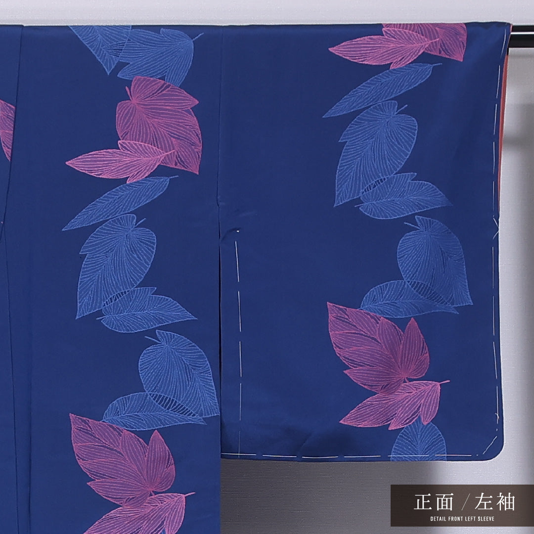 小紋 袷 身丈151cm 裄丈63cm 正絹 Sランク インフォーマル 広衿 Sサイズ 植物柄 青系 RP 1221-11862