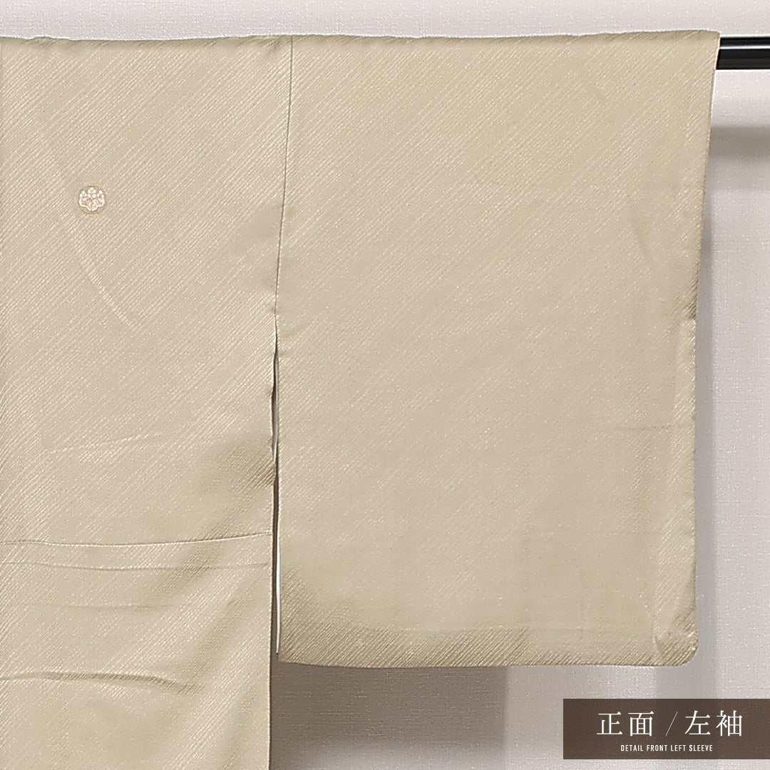 色留袖 五つ紋 丸に五三桐 身丈165cm 裄丈65cm Bランク 正絹 袷 比翼 広衿 XL 刺繍 金駒刺繍 松 フォーマル 抽象的 優しい 金系 1211-F0557