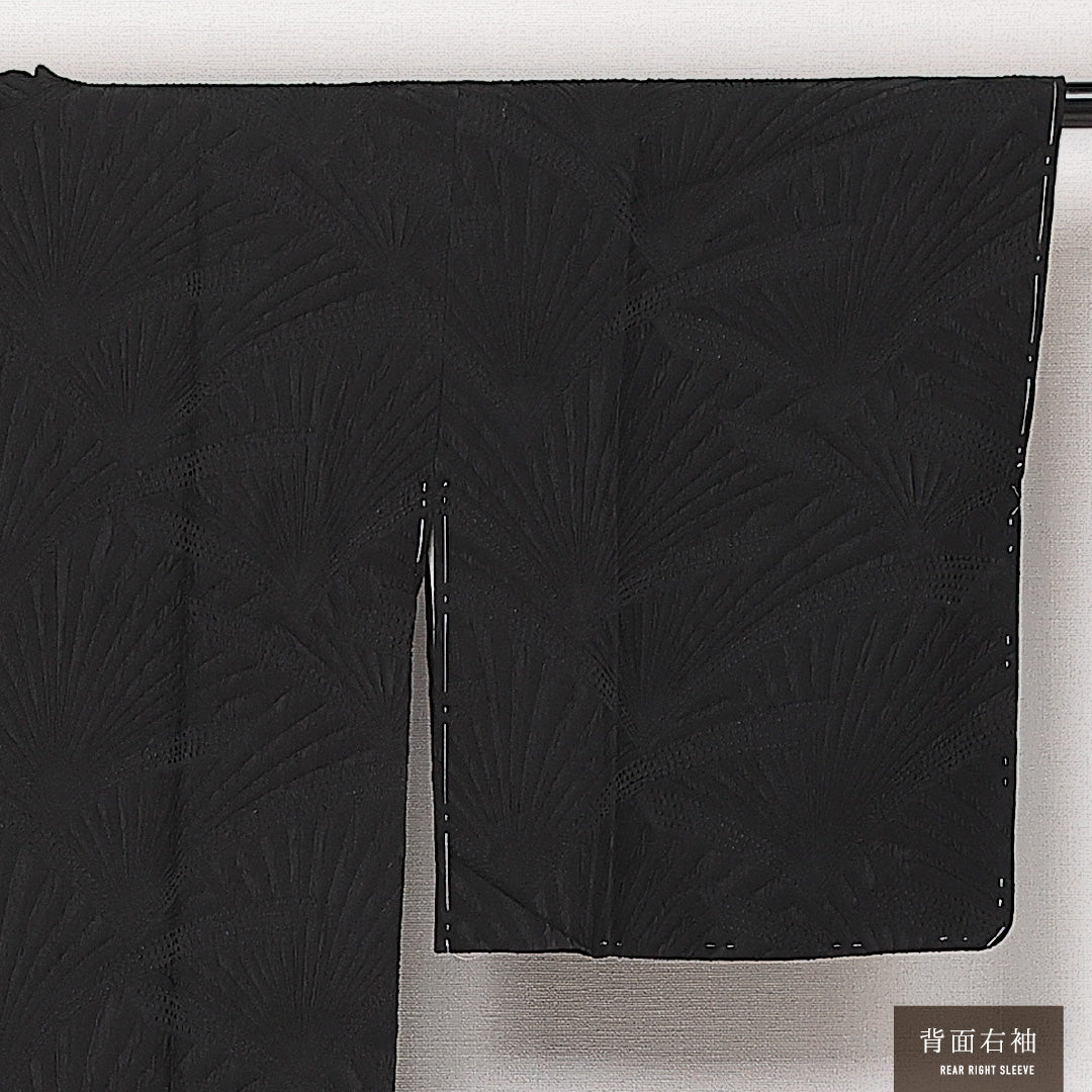 未使用品 道行コート 袷 身丈85cm 裄丈63cm 正絹 Nランク セミフォーマル Sサイズ 壽光織 ふくれ織 慶弔両用 ポケットあり 証紙 しつけ糸 黒系 RP 1237-13943