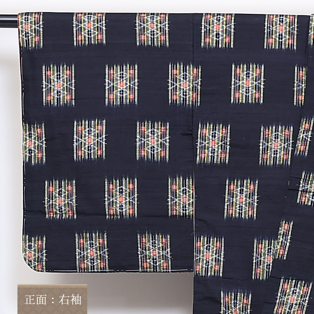 紬 袷 身丈163cm 裄62.5cm 正絹 真綿紬 紺系 Aランク 1216-01360