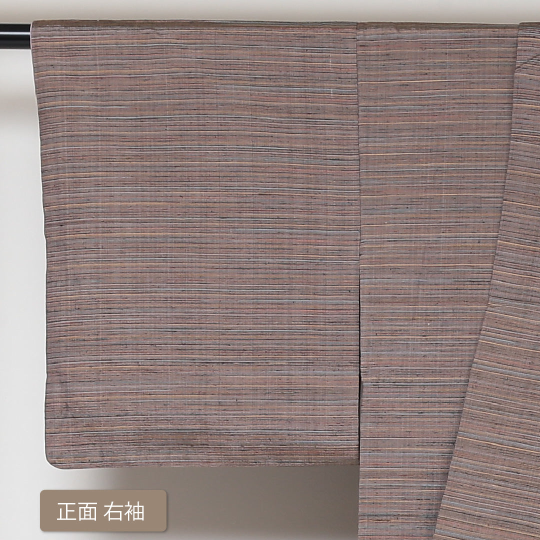 紬 袷 身丈153cm 裄丈63cm 正絹 Sランク カジュアル 広衿 Sサイズ 縞 茶系 RP 1223-03087