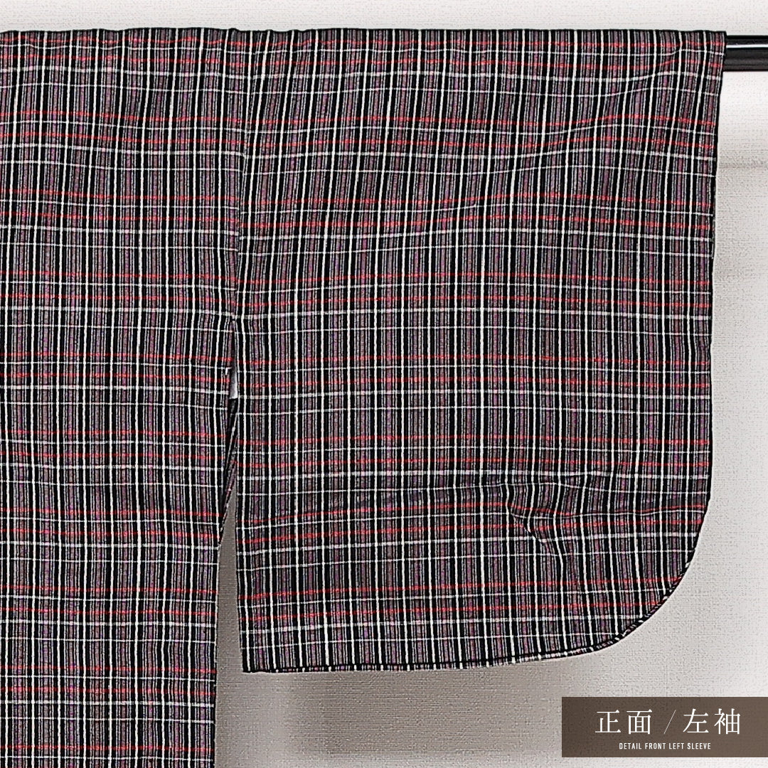 アンティーク 紬 袷 身丈143cm 裄丈63cm 正絹 Aランク 広衿 XSサイズ 格子 多色系 HP 1223-13667