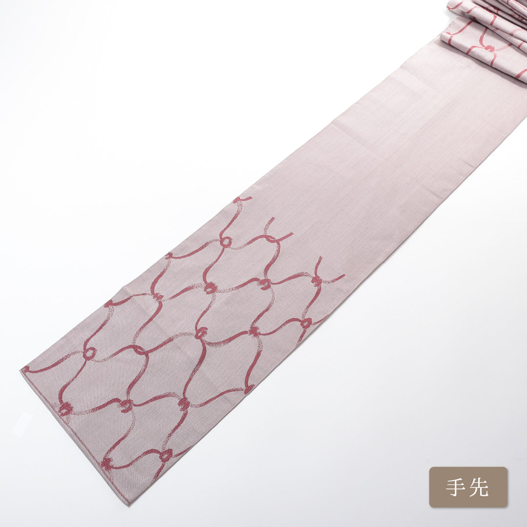 袋帯 帯丈434cm 六通 紬 組紐 カジュアル グレー系 正絹 Sランク 1223-00732