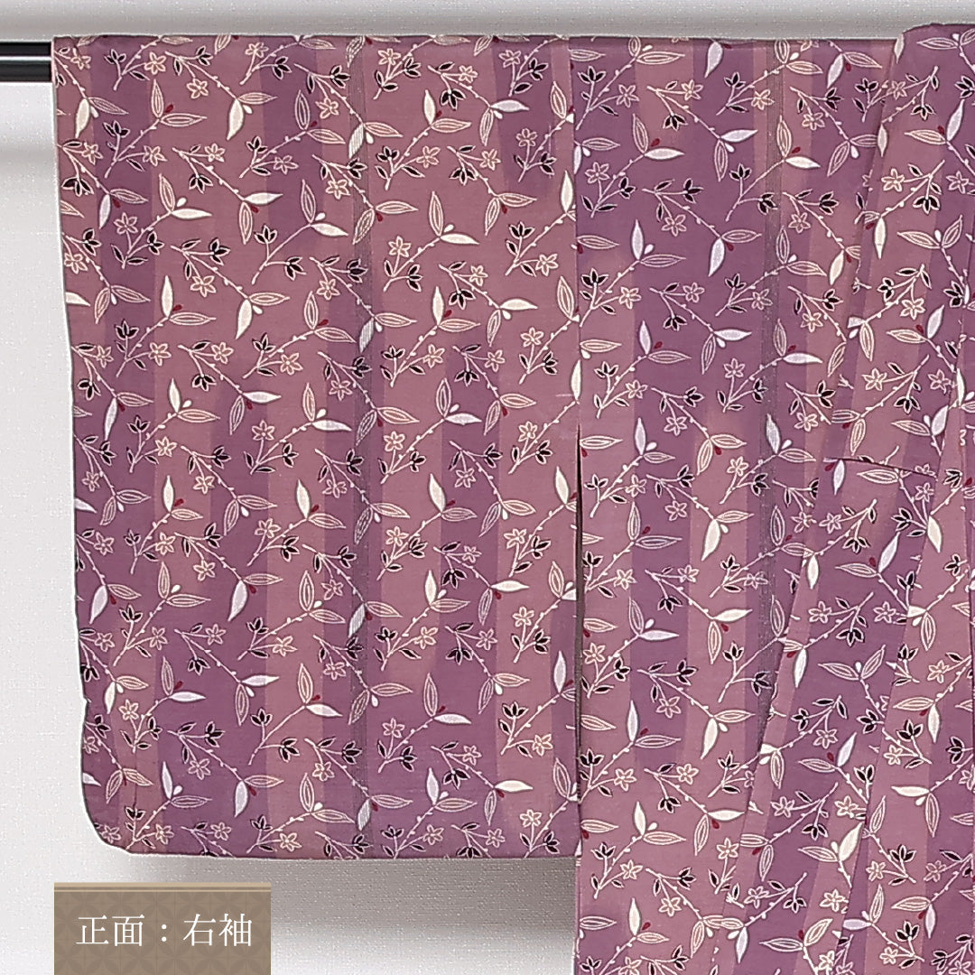 アンティーク 小紋 袷 身丈149cm 裄62.5cm 正絹 銀糸 紫系 Aランク 1215-02441