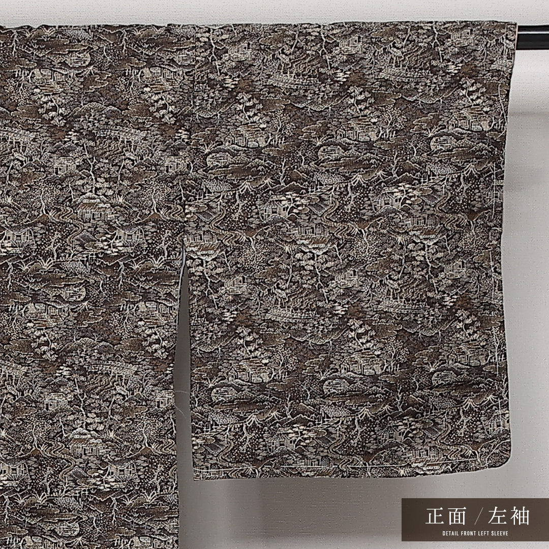 洗える着物 紬 袷 身丈149cm 裄丈62cm ポリエステル Aランク カジュアル 広衿 XSサイズ 茶屋辻 茶系 HP 1223-13613