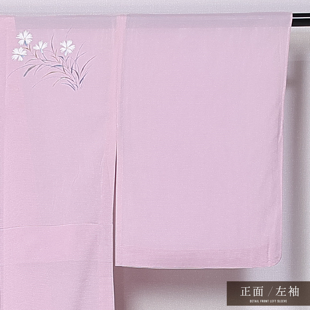 夏物 訪問着 絽 身丈147cm 裄丈55cm 正絹 Aランク セミフォーマル 広衿 XSサイズ 遠山 桔梗 撫子 ピンク系 M4 1217-11202