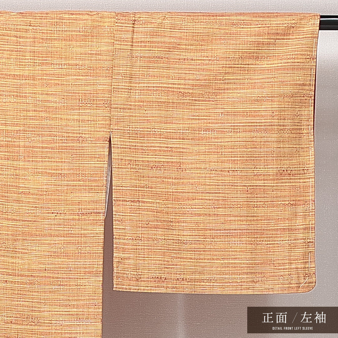 紬(真綿紬) 袷 身丈152cm 裄丈64cm 正絹 Sランク Sサイズ バチ衿 カジュアル 織り出し 創作柄 黄系 朱系 1216-14829