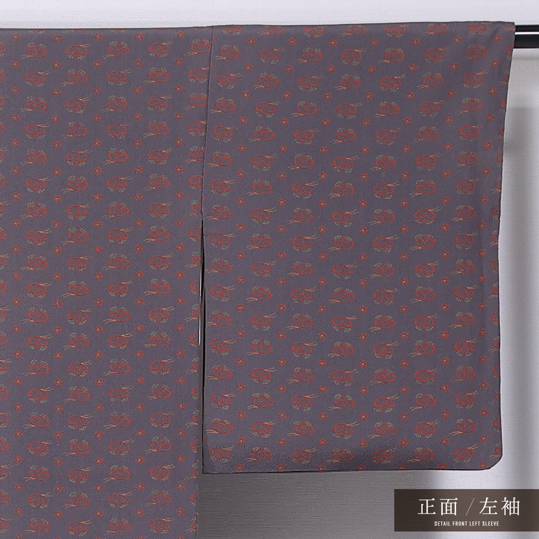 小紋 袷 身丈165cm 裄丈64cm 正絹 Bランク インフォーマル 広衿 XLサイズ 創作柄 紫系 RP 1221-11801